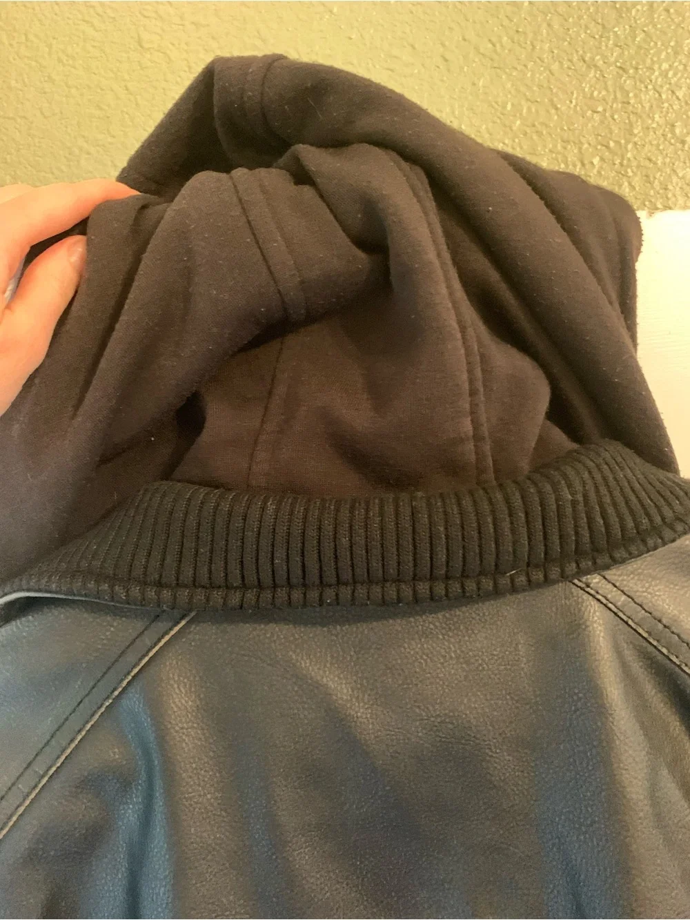 GUESS Brown Leather Bomber Jacket with Hooded Liner